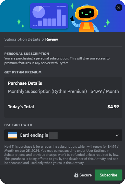 discord subscription modal