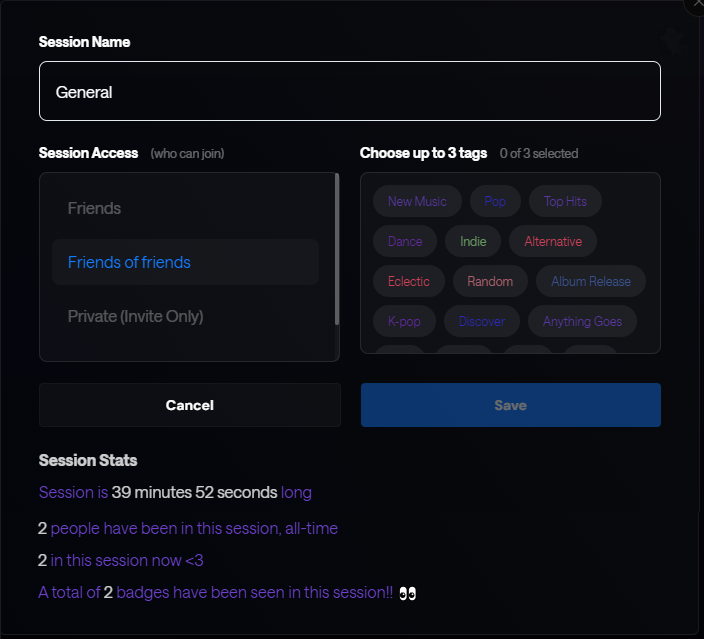 session settings overview